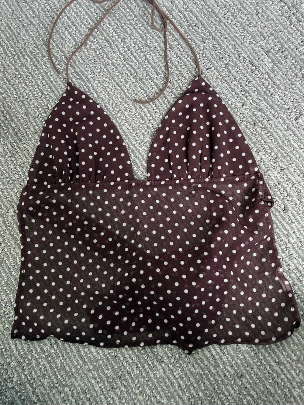 Polka Dot Halter Cami Top - Brown/White